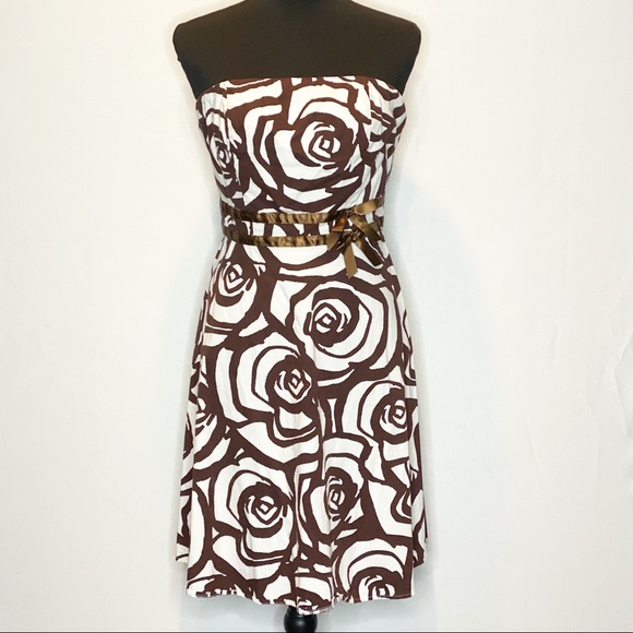 OXOXO Dresses & Skirts - Strapless Rose pattern Brown & White Dress.   D076